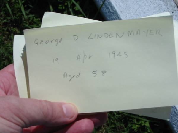 George D LINDENMAYER  | 19 Apr 1945, aged 58  | Mount Beppo Apostolic Church Cemetery  | 