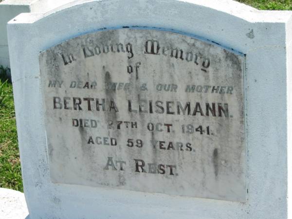 Bertha LEISEMANN  | 27 Oct 1941, aged 59  | Mount Beppo Apostolic Church Cemetery  | 