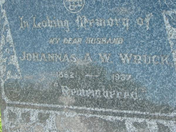 Johannas A W WRUCK  | 1882 - 1937  | Mount Beppo Apostolic Church Cemetery  | 