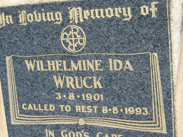 Wilhelmine Ida WRUCK  | b: 3 Aug 1901, d: 8 Aug 1993  | Mount Beppo Apostolic Church Cemetery  | 