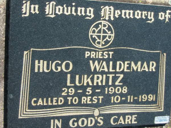 priest Hugo Waldemar LUKRITZ  | b: 29 May 1908, d: 10 Nov 1991  | Mount Beppo Apostolic Church Cemetery  | 