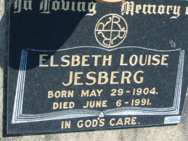 Elsbeth Louise JESBERG  | b: 29 May 1904, d: 6 Jun 1991  | Mount Beppo Apostolic Church Cemetery  | 