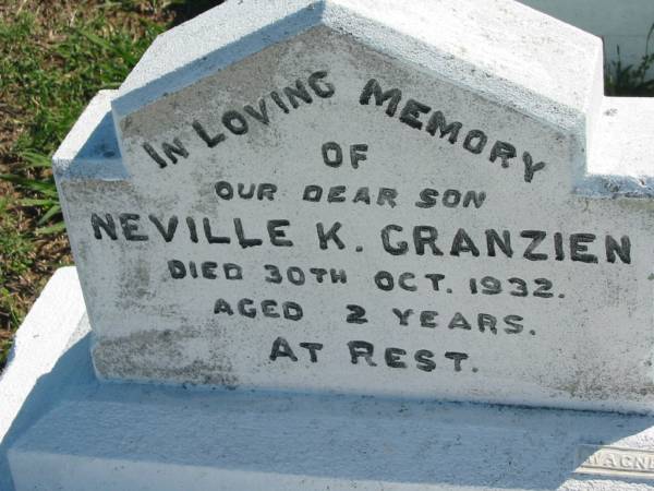 Neville K GRANZIEN  | 30 Oct 1932, aged 2 years  | Mount Beppo Apostolic Church Cemetery  | 