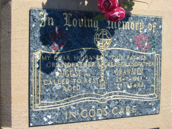 August A GRANZIEN  | 25 Jul 1987, aged 77  | Mount Beppo Apostolic Church Cemetery  | 