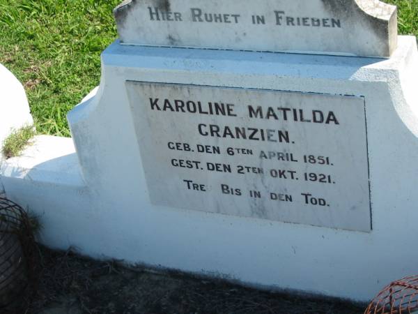 Karoline Matilda GRANZIEN  | b: 6 Apr 1851, d: 2 Oct 1921  | Mount Beppo Apostolic Church Cemetery  | 