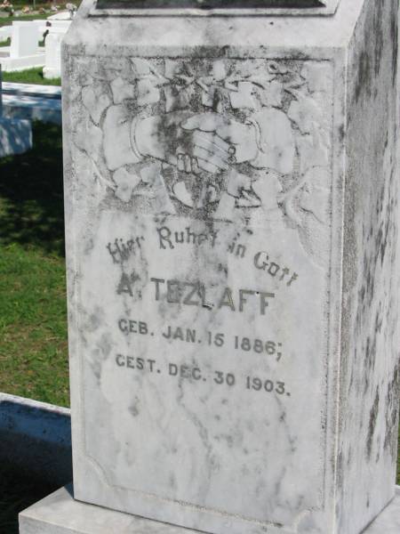 A TEZLAFF  | b: 15 Jan 1886, d: 30 Dec 1903  | Mount Beppo Apostolic Church Cemetery  | 