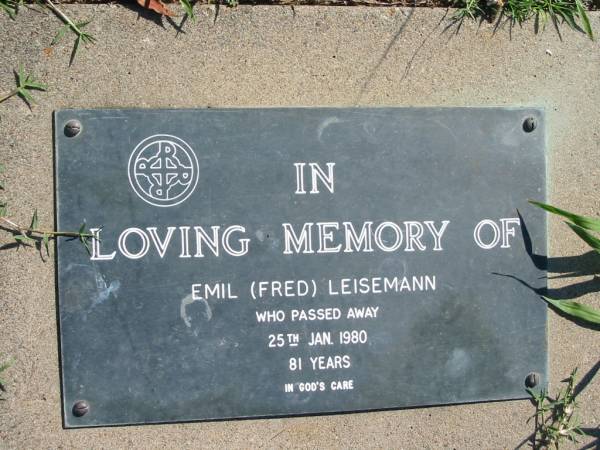 Emil (Fred) LEISEMANN  | 25 Jan 1980, aged 81  | Mount Beppo Apostolic Church Cemetery  | 