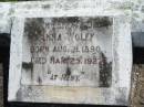 
Anna WOLFF,
born 21 Aug 1890 died 25 Mar 1927;
Mt Beppo General Cemetery, Esk Shire
