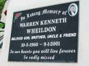 Warren Kenneth WHEILDON, son brother uncle, 10-5-1960 - 9-1-2001; Mt Beppo General Cemetery, Esk Shire 