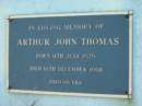 Arthur John THOMAS; B: 11 Jul 1929; D: 10 Dec 1998; aged 69 Mt Mee Cemetery, Caboolture Shire 