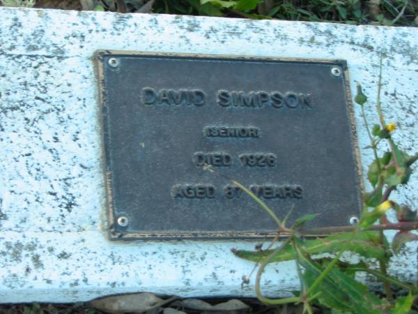 David SIMPSON (senior); Died 1926; aged 87  | Mt Mee Cemetery, Caboolture Shire  | 
