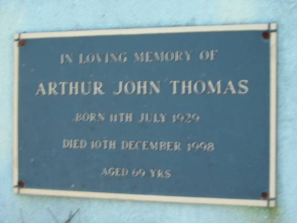 Arthur John THOMAS; B: 11 Jul 1929; D: 10 Dec 1998; aged 69  | Mt Mee Cemetery, Caboolture Shire  | 