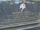 
Anthony VELLA,
born 12-6-1942 Alexandria Egypt,
died 1-9-2004,
father of Bernard, Andrew & Jennifer,
brother of Alfred,
son of Joseph & Antionette;
Mudgeeraba cemetery, City of Gold Coast
