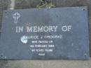 
Maurice J. OROURKE,
died 4 Feb 1994 aged 49 years;
Mudgeeraba cemetery, City of Gold Coast
