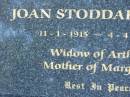 
Joan Stoddart HAY,
11-1-1915 - 4-4-1999,
widow of Arthur,
mother of Margaret;
Mudgeeraba cemetery, City of Gold Coast
