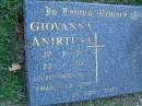 
Giovanna ANIRTUSA,
27-1-21 - 22-7-97,
mother of Emanuele & John;
Mudgeeraba cemetery, City of Gold Coast
