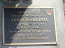 
Leida RAMOSKIS,
mother gran,
19-10-1920 - 6-1-2004 aged 83 years,
missed by Rozina, Ken, Daniel & Mark;
Mudgeeraba cemetery, City of Gold Coast
