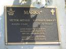 
Victor Arthur MARKS,
30-10-1914 - 17-2-2001;
Kathleen Bridget MARKS,
1-8-1914 - 29-5-2007;
parents of Carol & Joy,
grandparents of Ben, Lisa, Ellie & Matthew;
Mudgeeraba cemetery, City of Gold Coast
