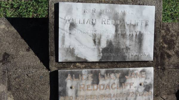 William REDDACLIFFE  | d: 5 Mar 1941 aged 61  |   | Alice Lucy Jane REDDACLIFF  | d: 10 Sep 1950 aged 72  |   | Mulgildie Cemetery, North Burnett Region  |   | 