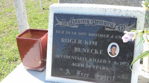 Roger Kim BENECKE  | d: 9 Aug 1973 aged 20  |   | Mulgildie Cemetery, North Burnett Region  |   | 