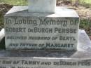 
Robert De Burgh PRESSE,
husband of Beryl,
father of Margaret,
eldest son of Fanny & De Burgh PERSSE,
born Wyambyn 7 APril 1912,
died 4 Feb 1961;
Mundoolun Anglican cemetery, Beaudesert Shire
