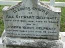 
Ada Stewart DELPRATT,
died 27 Dec 1914 aged 61 years;
Joseph Henry DELPRATT,
died 26 March 1924 aged 78 years;
Mundoolun Anglican cemetery, Beaudesert Shire
