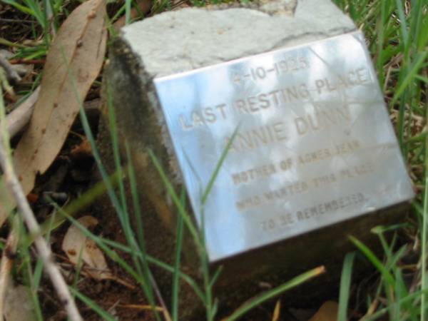 Annie DUNN,  | died 4-10-1925,  | mother of Agnes Jean;  | Mundoolun Anglican cemetery, Beaudesert Shire  | 