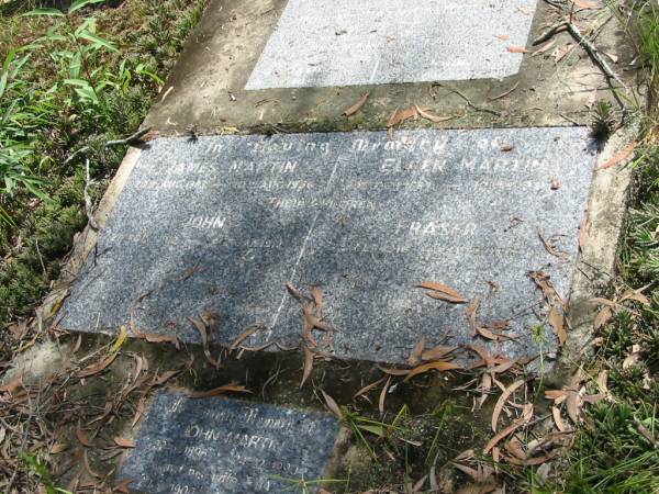 James MARTIN,  | 30 Aug 1883 - 10 Aug 1956;  | Ellen MARTIN,  | 29 Oct 1887 - 12 Sept 1928;  | children;  | John,  | 27 Dec 1912 - 4 Jan 1913;  | Fraser,  | 11 Feb 1916 - 19 April 1951;  | Mundoolun Anglican cemetery, Beaudesert Shire  | 