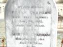 
Henry CHAPMAN, husband,
died from injuries 29 Jan 1912 aged 74 years;
Martha CHAPMAN, 
died 27 July 1915 aged 78 years;
Frederick William CHAPMAN.
died 13 July 1923 aged 47 years;
Murphys Creek cemetery, Gatton Shire
