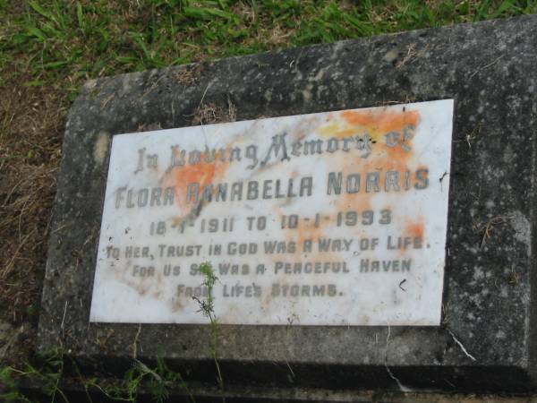 Flora Annabella NORRIS,  | 18-1-1911 - 10-1-1993;  | Murwillumbah Catholic Cemetery, New South Wales  | 