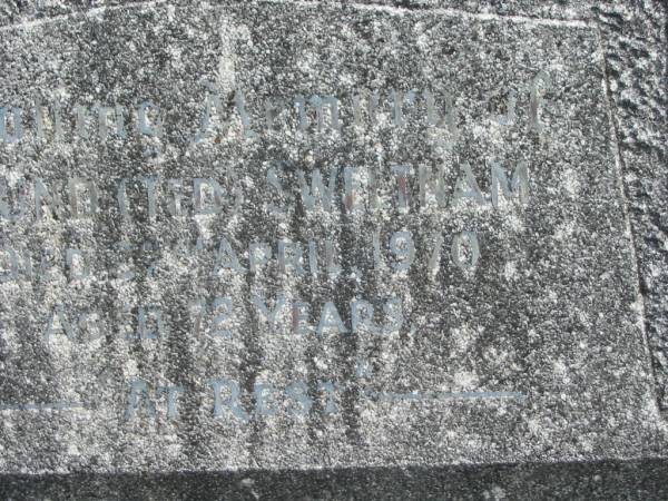 Edmund (Ted) SWEETNAM,  | died 27 April 1970 aged 72 years;  | Murwillumbah Catholic Cemetery, New South Wales  | 