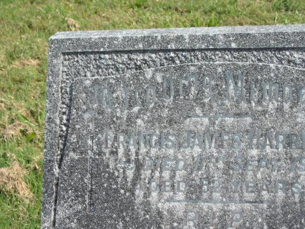 Francis James HARRISON,  | died 11 Sept 1967 aged 52 years;  | Murwillumbah Catholic Cemetery, New South Wales  | 