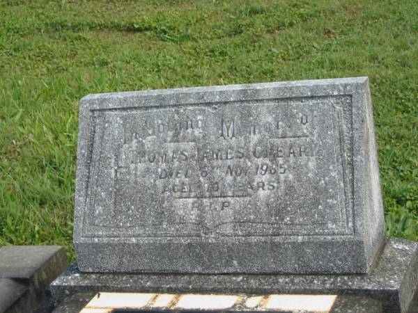 Thomas James CLEARY,  | died 6 Nov 1985 aged 70 years;  | Murwillumbah Catholic Cemetery, New South Wales  | 