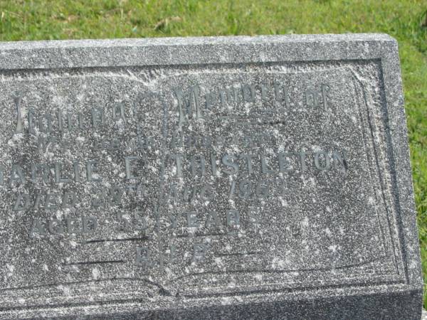 Charlie E. THISTLETON,  | husband,  | died 28 Aug 1969? aged 55 years;  | Murwillumbah Catholic Cemetery, New South Wales  | 