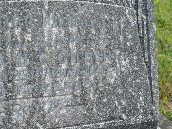 Linda H. C. GILBERT,  | wife mother,  | died 23 Nov 1963 aged 47 years;  | Murwillumbah Catholic Cemetery, New South Wales  | 