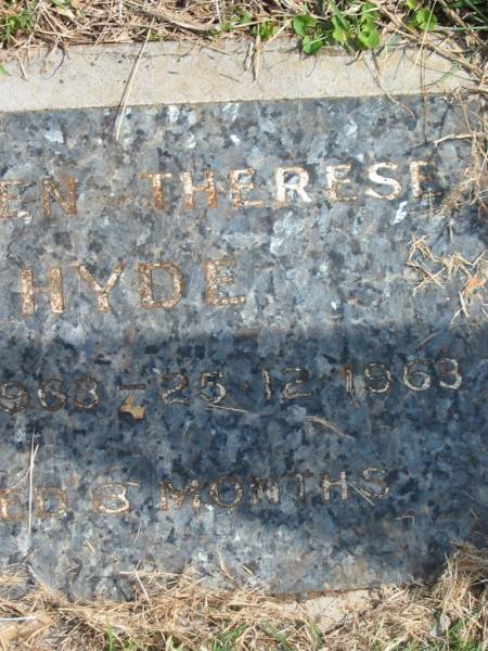 Colleen Therese HYDE,  | 29-9-1963 - 25-12-1963 aged 3 months;  | Murwillumbah Catholic Cemetery, New South Wales  | 