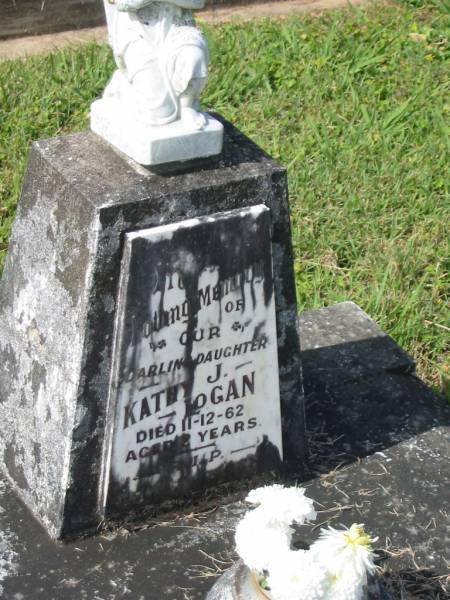 Kathy J. HOGAN,  | daughter,  | died 11-12-62 aged 2 years;  | Murwillumbah Catholic Cemetery, New South Wales  | 