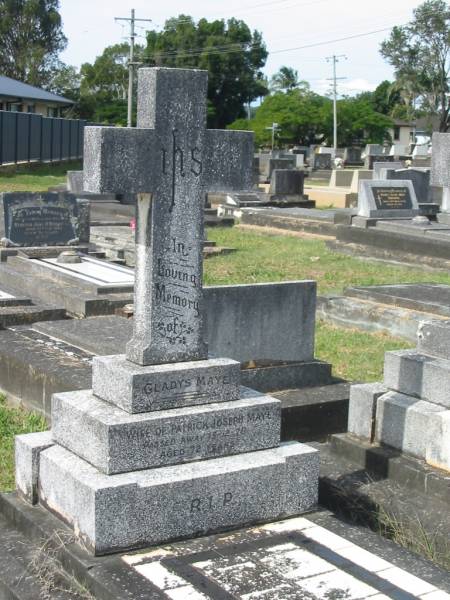 Gladys MAYE,  | wife of Patrick Joseph MAYE,  | died 13-12-76 aged 72 years;  | Murwillumbah Catholic Cemetery, New South Wales  | 