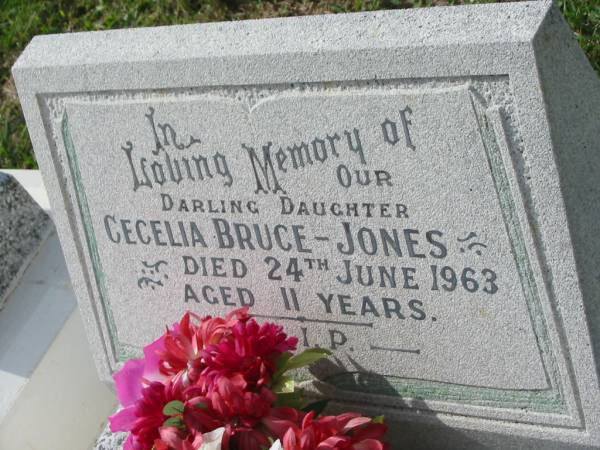 Cecelia BRUCE-JONES,  | daughter,  | died 24 June 1963 age 11 years;  | Murwillumbah Catholic Cemetery, New South Wales  | 