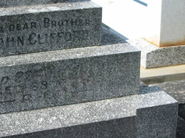 John CLIFFORD,  | brother,  | died 22 Oct? 1960 aged 68 years;  | Murwillumbah Catholic Cemetery, New South Wales  | 