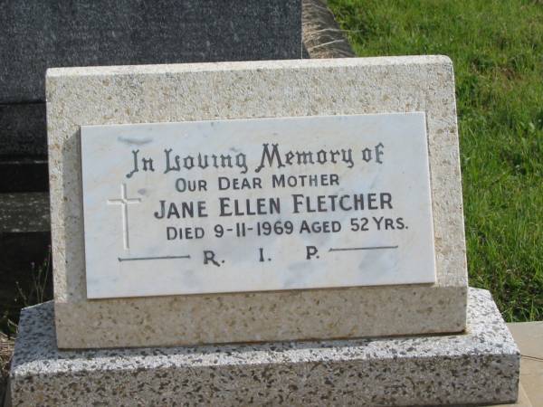 Jane Ellen FLETCHER,  | mother,  | died 9-11-1969 aged 52 years;  | Murwillumbah Catholic Cemetery, New South Wales  | 