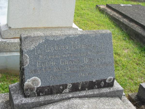 Edith Grace BRYANT,  | wife mother,  | ded 5 Dec 1958 aged 74 years;  | Murwillumbah Catholic Cemetery, New South Wales  | 