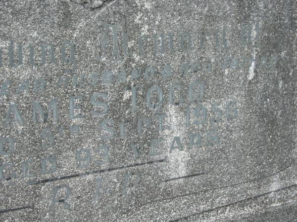James TOGO,  | husband father,  | died 5 Sept 1956 aged 93 years;  | Murwillumbah Catholic Cemetery, New South Wales  | 