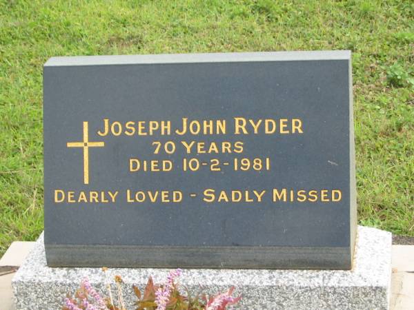 Joseph John RYDER,  | died 10-2-1981 aged 70 years;  | Murwillumbah Catholic Cemetery, New South Wales  | 