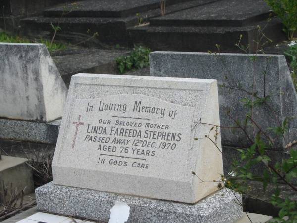 Linda Fareed STEPHENS,  | mother,  | died 12 Dec 1970 aged 76 years;  | Murwillumbah Catholic Cemetery, New South Wales  | 