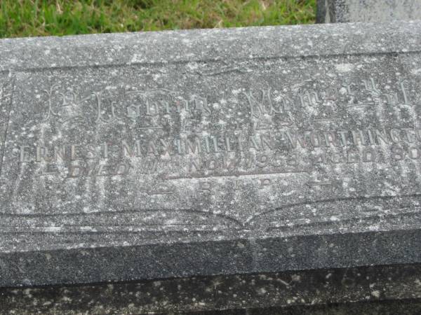 Ernest Maximillian WORTHINGTON,  | died 11 Nov 1953 aged 80 years;  | Murwillumbah Catholic Cemetery, New South Wales  | 