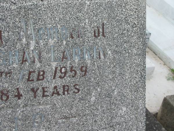 John Vaughan LARKIN,  | died 6 Feb 1959 aged 84 years;  | Murwillumbah Catholic Cemetery, New South Wales  | 