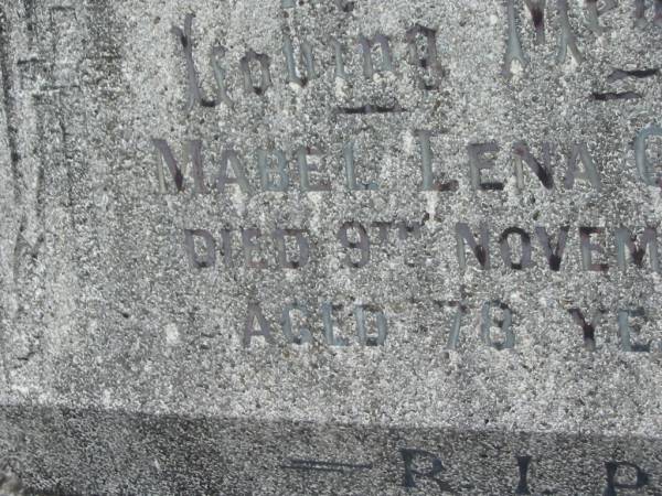 Mabel Lena QUIGAN,  | died 9 Nov 1969 aged 78 years;  | Murwillumbah Catholic Cemetery, New South Wales  | 
