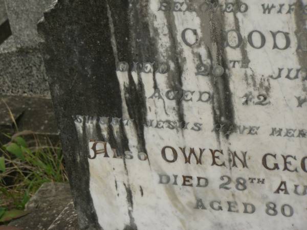 Cissy,  | wife of O. DOODS,  | died 20 June 1913 aged 42 years;  | Owen George DOODS,  | died 28 Aug 1950 aged 80 years;  | Murwillumbah Catholic Cemetery, New South Wales  | 