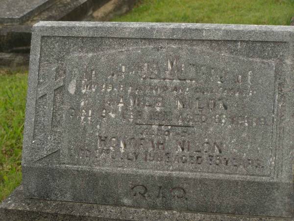 James NILON,  | husband father,  | died 13 Feb 1951 aged 68 years;  | Honoria NILON,  | died 3 July 1968 aged 85 years;  | Murwillumbah Catholic Cemetery, New South Wales  | 